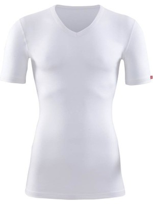 V Yaka Kısa Kol Unisex Beyaz Termal 1263