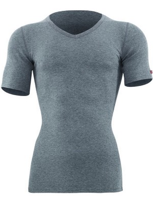 V Yaka Kısa Kol Unisex Gri Termal 1263