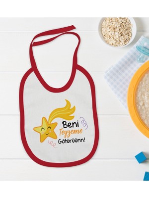 Bk Kids Beni Teyzeme Götürün Tasarımlı Kırmızı Bebek Mama Önlüğü-1