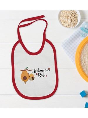 Bk Kids Babasının Balı Tasarımlı Kırmızı Bebek Mama Önlüğü-1