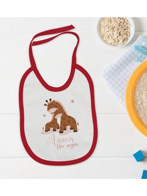 Bk Kids Annem Her Şeyim Tasarımlı Kırmızı Bebek Mama Önlüğü-10
