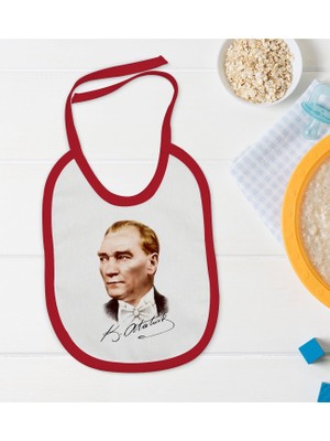 Bk Kids Atatürk Temalı Kırmızı Bebek Mama Önlüğü-15