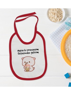 Bk Kids Prensesim Üstesinden Gelirim Tasarımlı Kırmızı Bebek Mama Önlüğü-1
