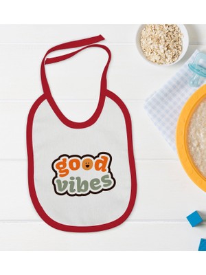 Bk Kids Good Vibes Tasarımlı Kırmızı Bebek Mama Önlüğü-1
