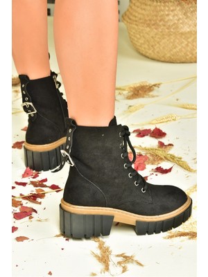 Fox Shoes Siyah Süet Kalın Taban  Kadın Bot N820200202