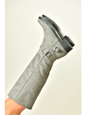 Fox Shoes Gri Süet Kısa Topuklu Kadın Çizme E726203402