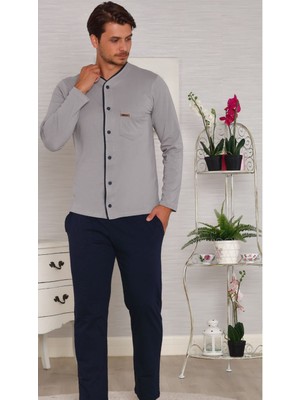 Pelin 1253-ERKEK Önden Düğmeli Pijama Takımı-Açık Grimelanj
