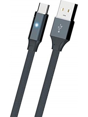 Polosmart PSM29 1.2 Metre Type-C (Android ve Diğer) LED Uyarılı Şarj ve Data Kablosu Siyah