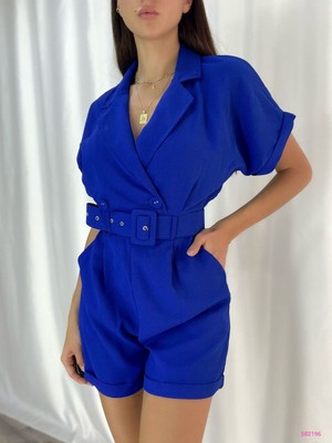 Rengamoda Kadın Dokuma Krep Kumaş Kemerli Şort Tulum (Renk Seçenekli)