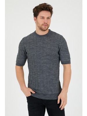 Cool Tarz Antrasit Erkek Yuvarlak Yaka Örme T-SHIRT-TRZ2252001R03S