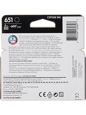 Hp 651 Siyah Mürekkep Kartuş 600 Sayfa (C2P10A)