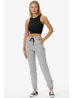 Sementa Kelebek Baskılı Paçası Ayarlanabilir Eşofman Altı - Gri