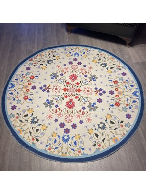 Rugs Modern Mira 815 Çiçek Desen Mavi Tonlarında Dekoratif   Çap Yıkanabilir Halı