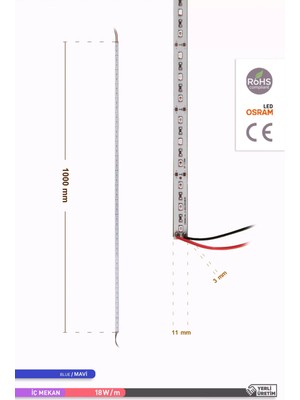 Ack LED Bar Mavi Işık 12V 18W