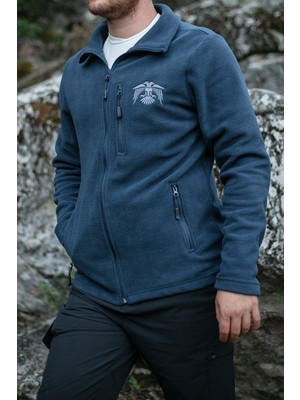 Huğlu Outdoor Indigo Polar Hırka Kartal Figürü ile Regular Fit Erkekler İçin Doğa Yürüyüşü Kullanımına Uygun