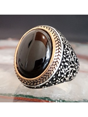 925 Gümüş 925 Ayar Gümüş Oniks Taşlı Oval Erkek Yüzük