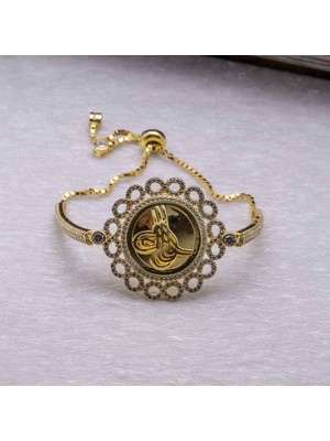925 Gümüş 925 Ayar Gümüş Altın Kaplama  Osmanlı Tuğrası Asansörlü Bileklik