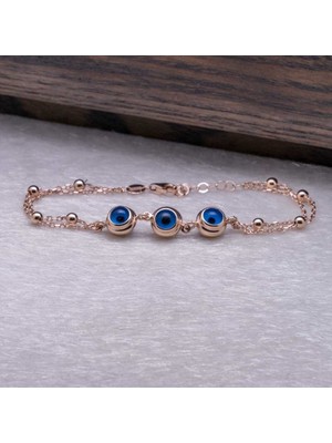 925 Gümüş 925 Ayar Gümüş Nazar Boncuklu  Bayan  Bileklik