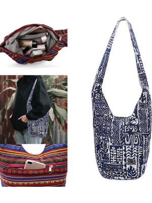 Etnik Tarzı Hobo Sling Çantaları Cüzdanlar Messenger Crossbody Omuz Çantası Hippi A-Lake Mavi