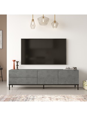 Yurudesign Luvio Tv Ünitesi Orta Sehpa Metal Ayaklı 2'li Set Beton-Siyah LV35-RL