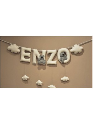 Keçeli Bebek % 100 El Yapımı Bebek ve Çocuk Odası Duvar Süsü Isimli Keçe Çelenk