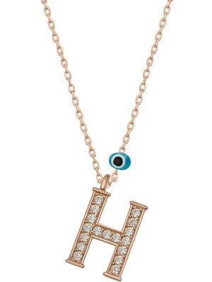 Inure Jewelry Gümüş Nazar Rose H Harfi Kadın Kolye