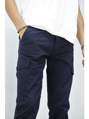 İnpool Yeni Sezon Erkek Lacivert Kargo Cep Gabardin Pantalon