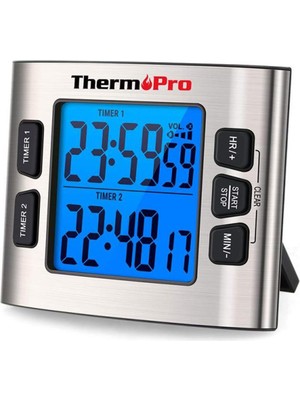 Npo Thermopro TM02 Mutfak, Spor, Ders Için Alarmlı, Işıklı, Çift Geri Sayımlı Kronometre ve Dijital Saat