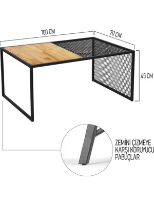 Flora Wood 100X70 Tel Detaylı Yavru Zigonlu Doğal Ahşap Orta Sehpa