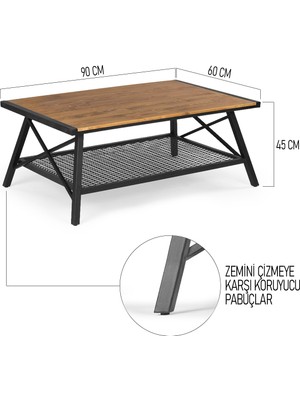 Flora Wood 90X60 Çapraz Ayaklı Metal Masif Orta Sehpa