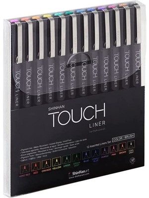 Shinhan Art Shinhan : Touch Liner Fırça Uçlu Çizim Kalem Seti : 12 Renk