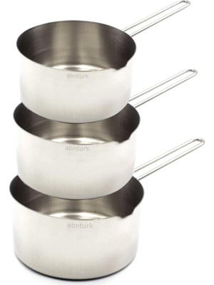 abnturk 3lü Set 12-14-16CM Paslanmaz Çelik Sütlük 18/10 Ultra Lüx Inox Derin Sos Tavası Metal Saplı Kaçerola