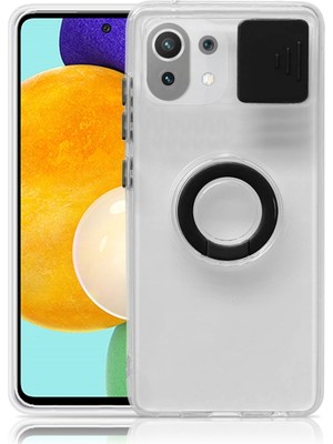 Ally Xiaomi Mi 11 Lite Kılıf Sürgülü Kamera Lens Korumalı Yüzük Standlı Silikon Kılıf ALL-35506