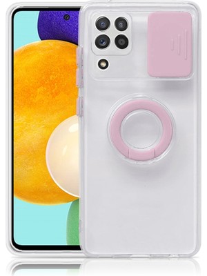 Ally Sm Galaxy A12 - M12 - F12 Kılıf Sürgülü Kamera Lens Korumalı Yüzük Standlı Silikon Kılıf ALL-35507