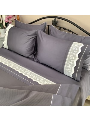 Oya Home El Dantelli Koyu Gri Pike Takımı-6 Parça