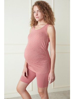 Koyu Pembe Yazı Baskılı Penti Hamile Atlet Pijama Üstü