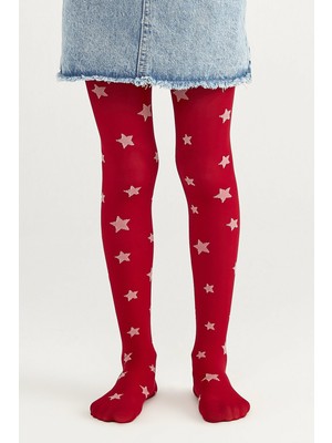 Penti Kırmızı Kız Çocuk Yıldızlı Külotlu Çorap