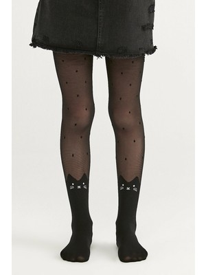 Penti Siyah Pretty Cute Cat Külotlu Çorap