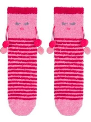 Penti Pembe Çizgili Ponponlu Soket Çorap