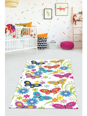 Viyana Home Dijital Baskılı Kaymaz Taban Yıkanabilir Modern Kelebekli Çocuk Odası Halısı VHÇ-HP-650