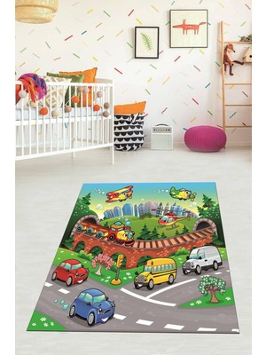 Viyana Home Dijital Baskılı Kaymaz Taban Yıkanabilir Modern Arabalı Çocuk Odası Halısı VHÇ-HP-751