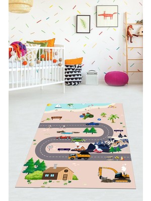 Viyana Home Dijital Baskılı Kaymaz Taban Yıkanabilir Modern Trafik Yollu Çocuk Odası Halısı VHÇ-HT-1079