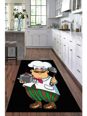 Viyana Home Dijital Baskılı Kaymaz Taban Yıkanabilir Aşçı Desenli Modern Mutfak Halısı VHM-HM-585