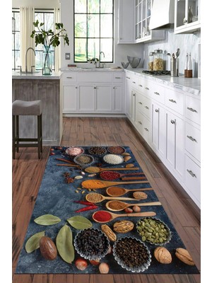 Viyana Home Dijital Baskılı Kaymaz Taban Yıkanabilir Baharat Desenli Modern Mutfak Halısı VHM-HM-595