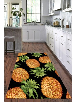 Viyana Home Dijital Baskılı Kaymaz Taban Yıkanabilir Ananas Desenli Modern Mutfak Halısı VHM-HM-598
