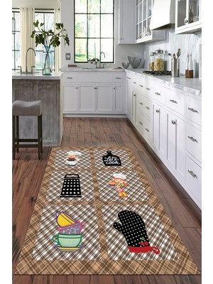 Viyana Home Dijital Baskılı Kaymaz Taban Yıkanabilir Modern Mutfak Halısı VHM-HT-825