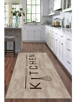 Viyana Home Dijital Baskılı Kaymaz Taban Yıkanabilir Kitchen Yazılı Modern Mutfak Halısı VHM-SD-519