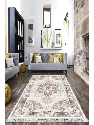 Viyana Home Dijital Baskılı Kaymaz Taban Yıkanabilir Çiçekli Salon Halısı Mutfak Halısı Yolluk Vh-Hk-58