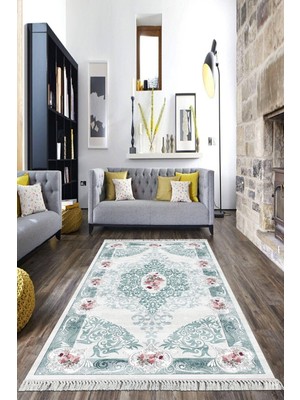 Viyana Home Dijital Baskılı Kaymaz Taban Yıkanabilir Çiçekli Salon Halısı Mutfak Halısı Yolluk Vh-Hk-57