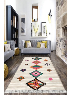 Viyana Home Dijital Baskılı Kaymaz Taban Yıkanabilir Etnik Model Salon Halısı Mutfak Halısı Yolluk VH-HK-142